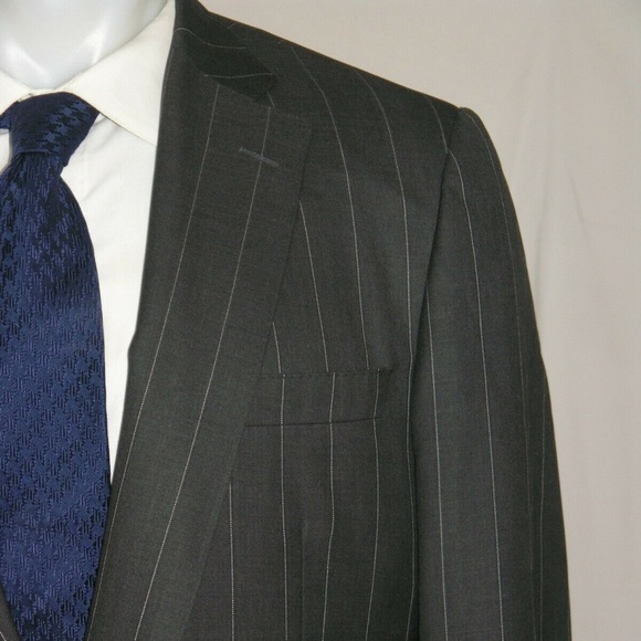 Paul Stuart Super 120 Cashmere Blend Custom Gray Stripe Two Button Suit 44XL